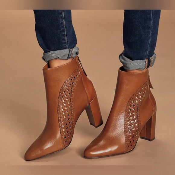 Matisse Tan Braided Cutout Leather Ankle Boot Heel Size 6.5 - Picture 1 of 16